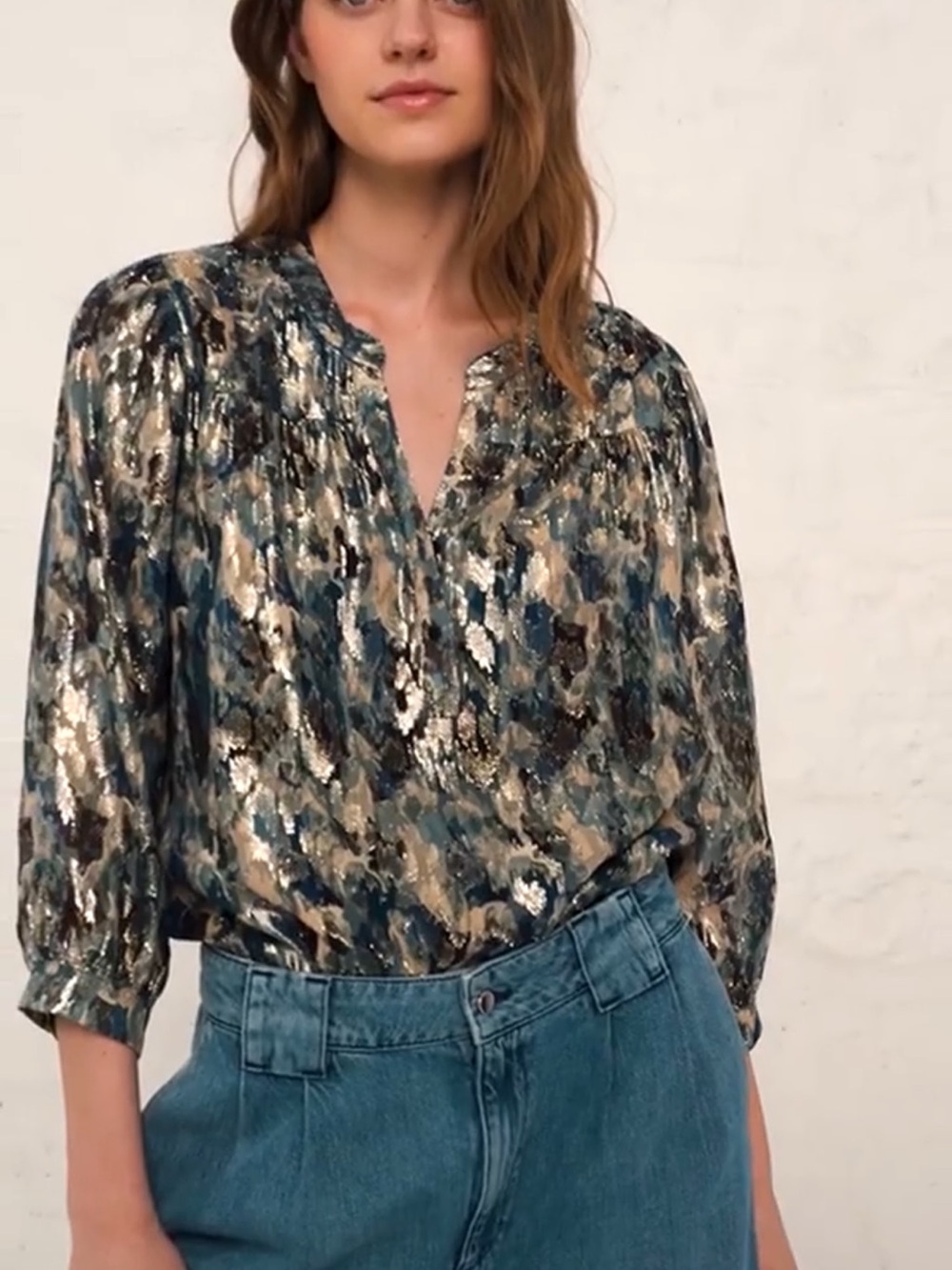 Ba&sh Metallic V-Neck Blouse